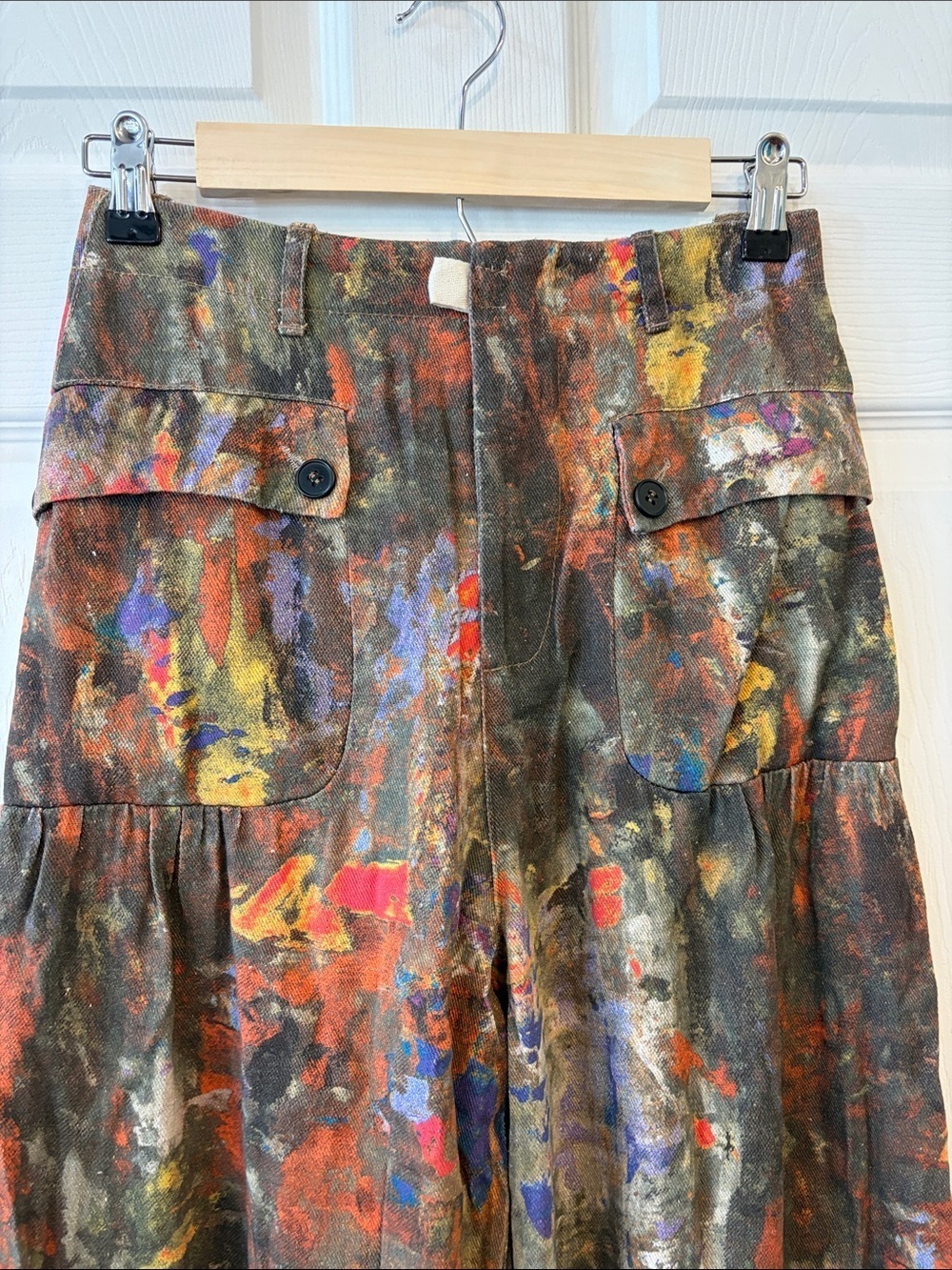 RESTOCKED DAVI & DANI Olive Orange Paint-Splatter Denim Balloon Bottom Pant - Picture 6 of 11